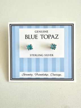 Genuine Blue Topaz Studs w Gold Tone